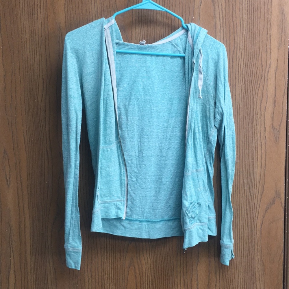 Teal long sleeve hoodie, zip up